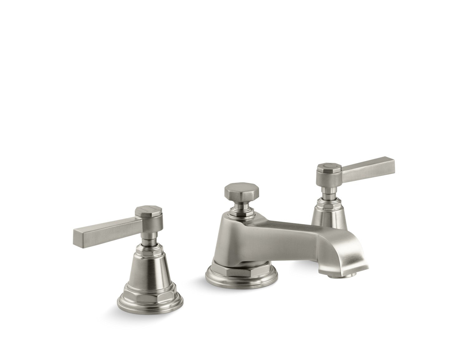 Kohler Pinstripe — Llave de Lavabo Widespread (3 Orificios) con Manijas de Palanca — Níquel Cepillado Vibrant