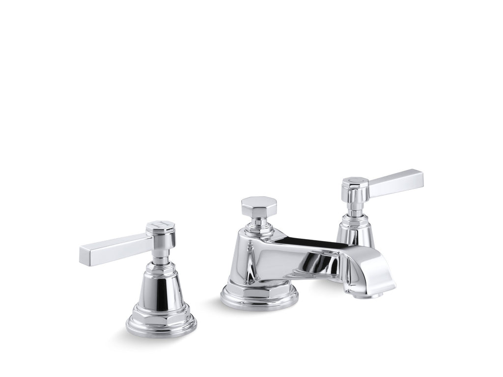 Kohler Pinstripe — Llave de Lavabo Widespread (3 Orificios) con Manijas de Palanca — Cromo Pulido