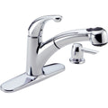 Delta Palo™ Llave extensible para cocina de una manija con dispensador de jabón