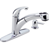 Delta Palo™ Llave extensible para cocina de una manija con dispensador de jabón