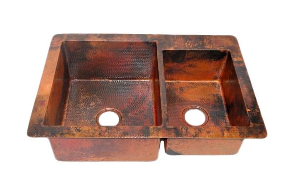 fregadero de cobre doble para cocina submontar
