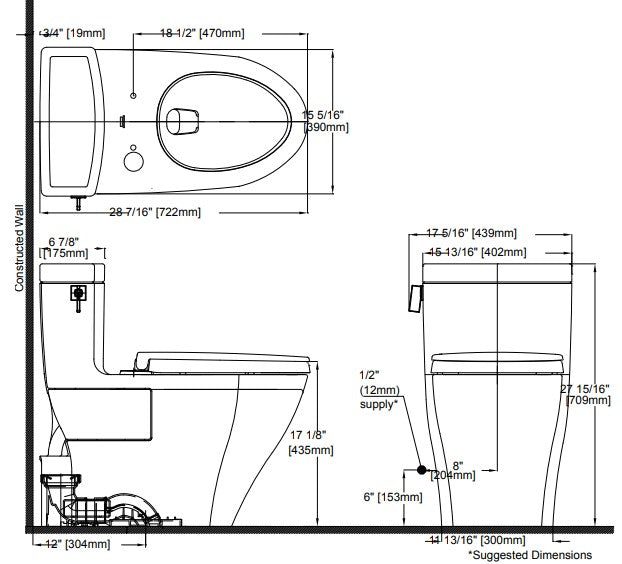 Toto Legato INODORO DE UNA PIEZA, 1.28 GPF, TAZÓN ALARGADO - CONEXIÓN WASHLET+