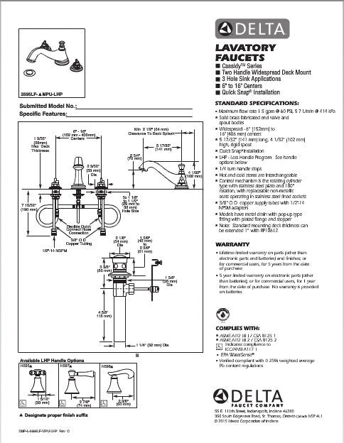 Delta Cassidy™ Llave de extensión de dos manijas para lavamanos; tubo de salida de arco bajo con conjunto emergente de metal