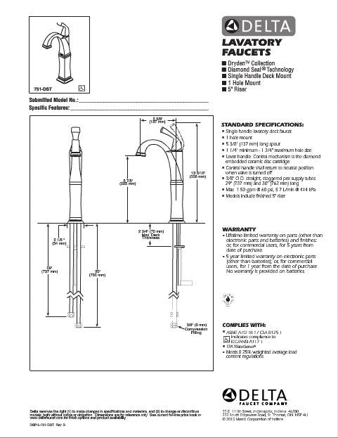 Delta Dryden™ Llave de combinación de una manija para lavamanos, sin emergente