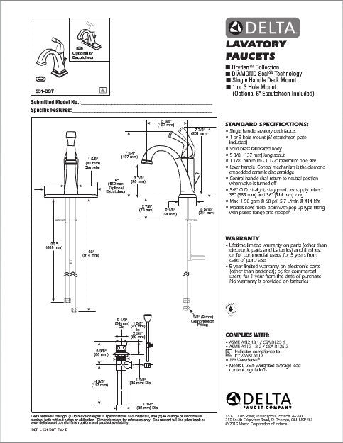 Delta Dryden™ Llave de combinación de una manija para lavamanos