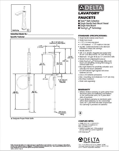 Delta Tesla™ Single Hole - Vessel Riser