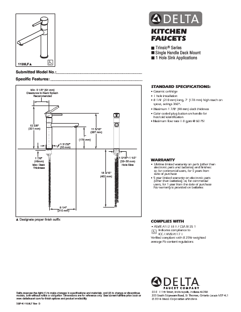 Delta Trinsic® Llave de combinación de una manija para cocina
