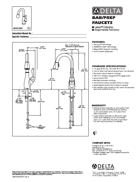 Delta LELAND® Single Handle Bar/Prep Faucet with Touch2O