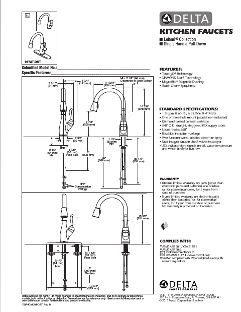 Delta Leland® Single Handle Pull-Down Kitchen Faucet with Touch2O